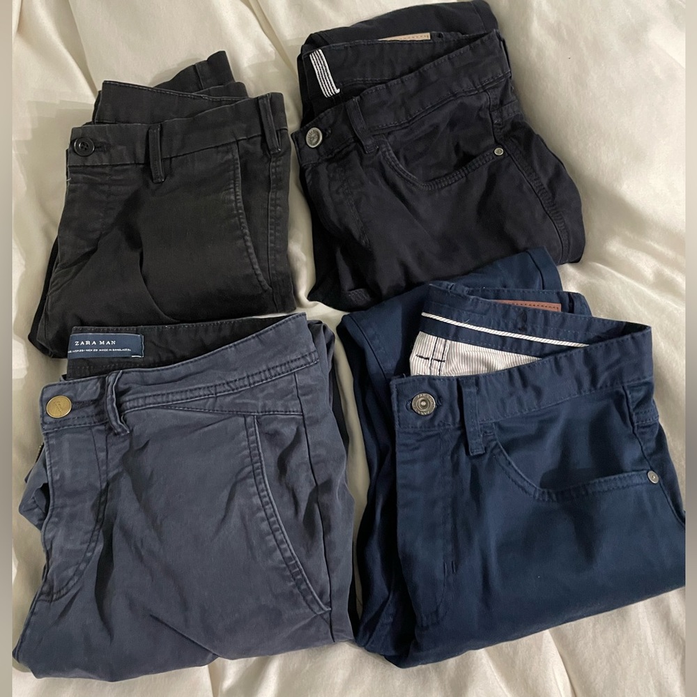 4 pack bundle of pants (3 Navy Blue by Zara and 1 Black by Uniqlo) size 29